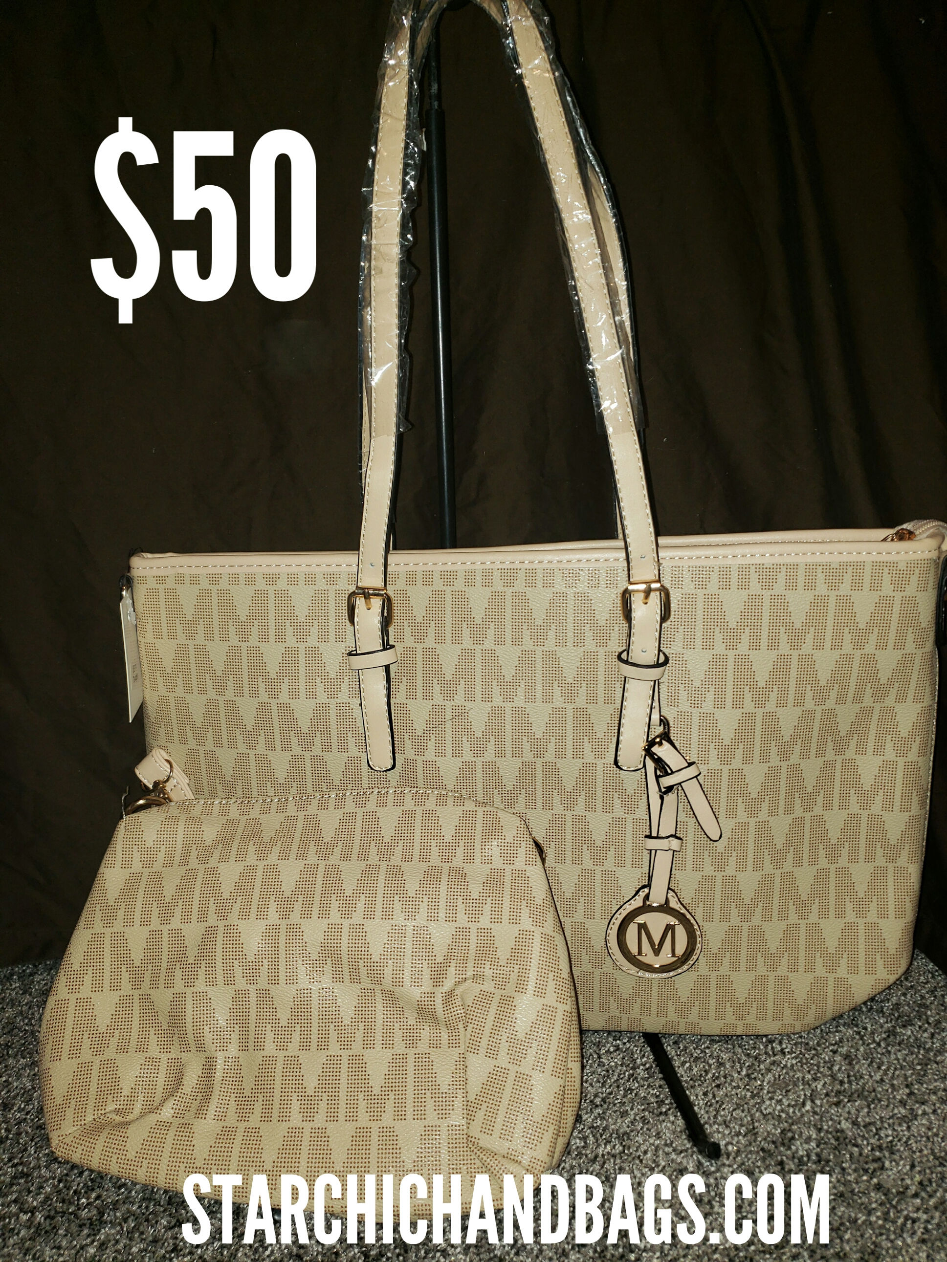 Beige Designer Inspired Handbag 2 in 1 