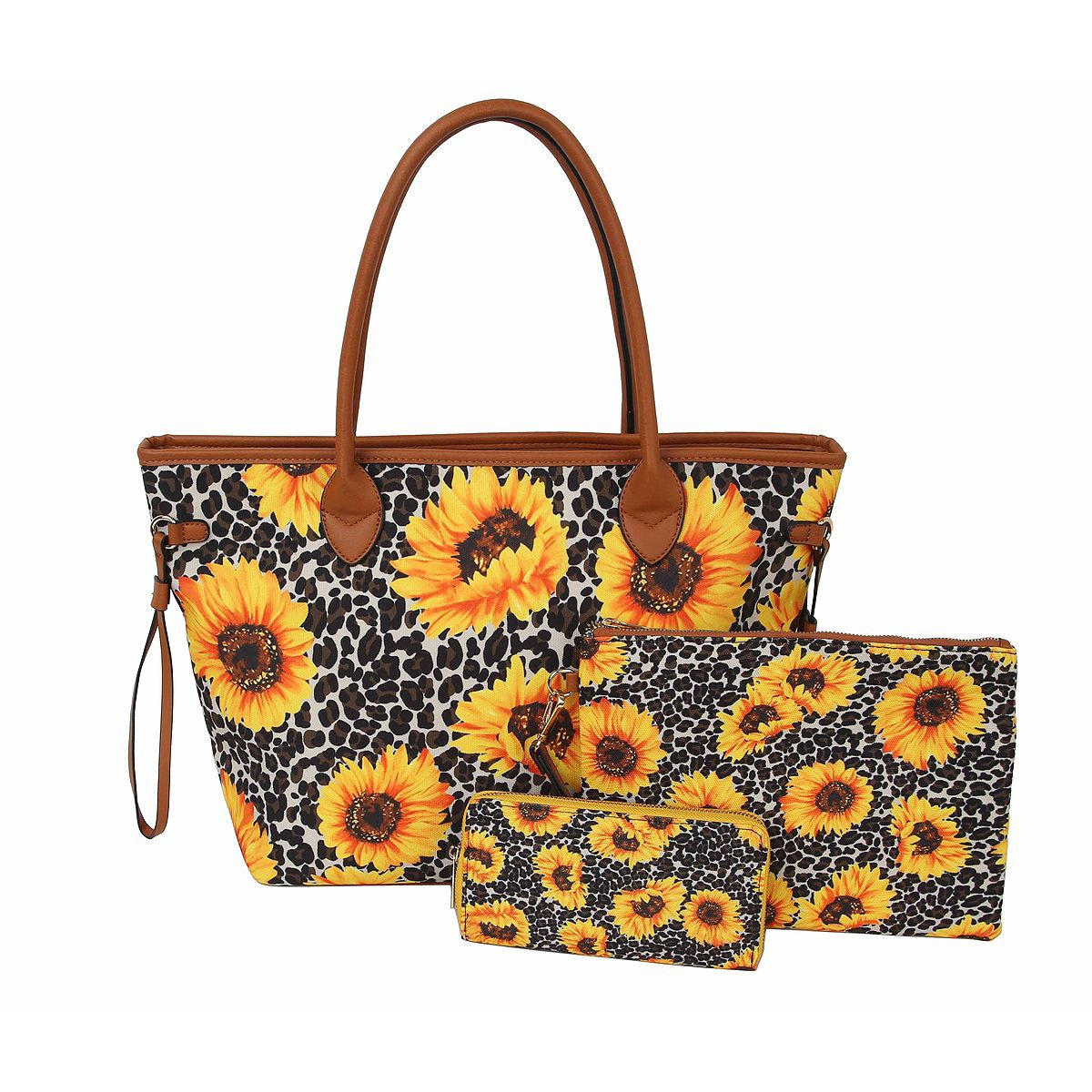 Sunflower Print Handbag 3 Piece Set