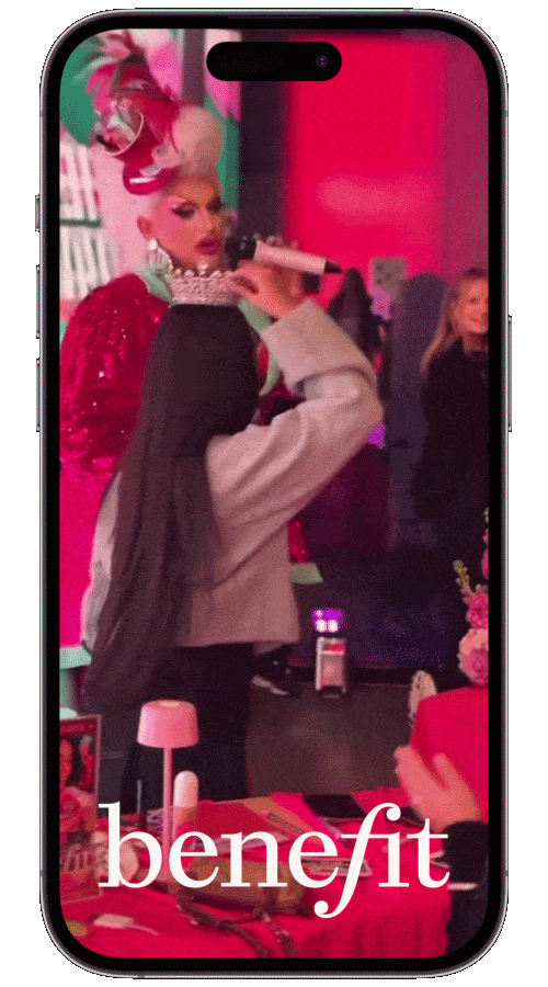 Miss Demeanour creating drag queen beauty content for Benefit Cosmetics