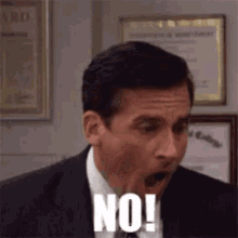 Michael Scott from The Office screaming 'No!' humorously emphasizing major mistakes to avoid on social media.