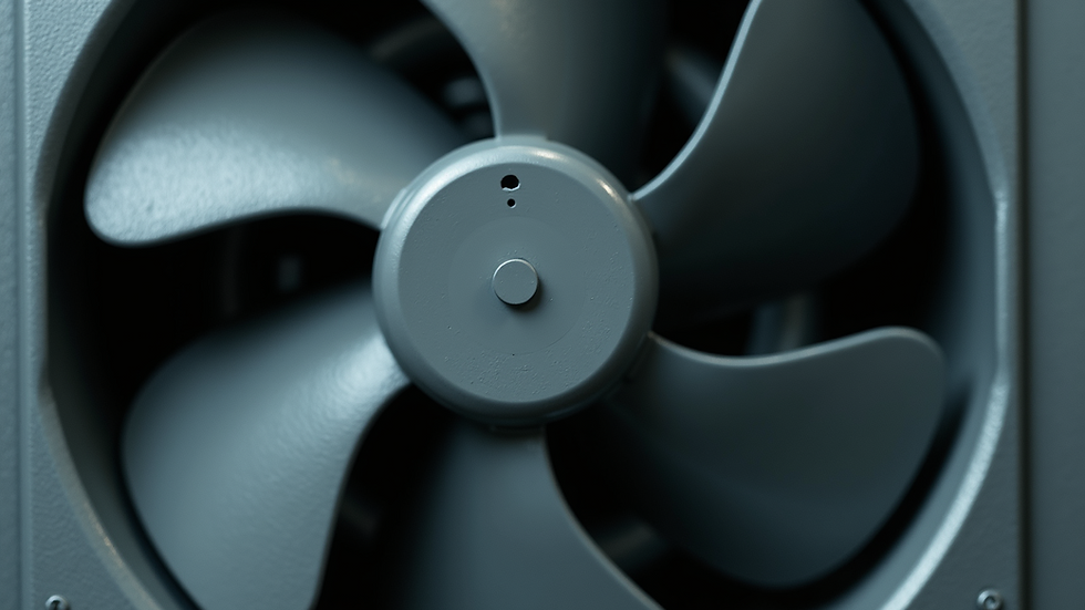 Close-up view of a condenser fan motor inside an HVAC unit