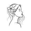 create a simple, feminine outline of a woman's shoulder and head; include hair, and a flow