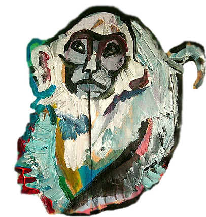 monkey, temple, ubud, bali, painting collage, Elvira Martos