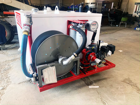 Hose reel, meter, fuel pump.