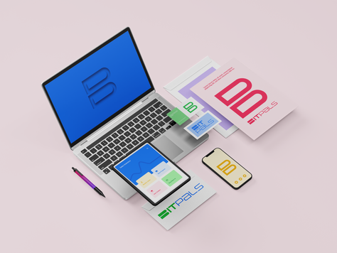 Laptop, tablet, and smartphone displaying BITPALS logo and data analysis on pink backdrop.