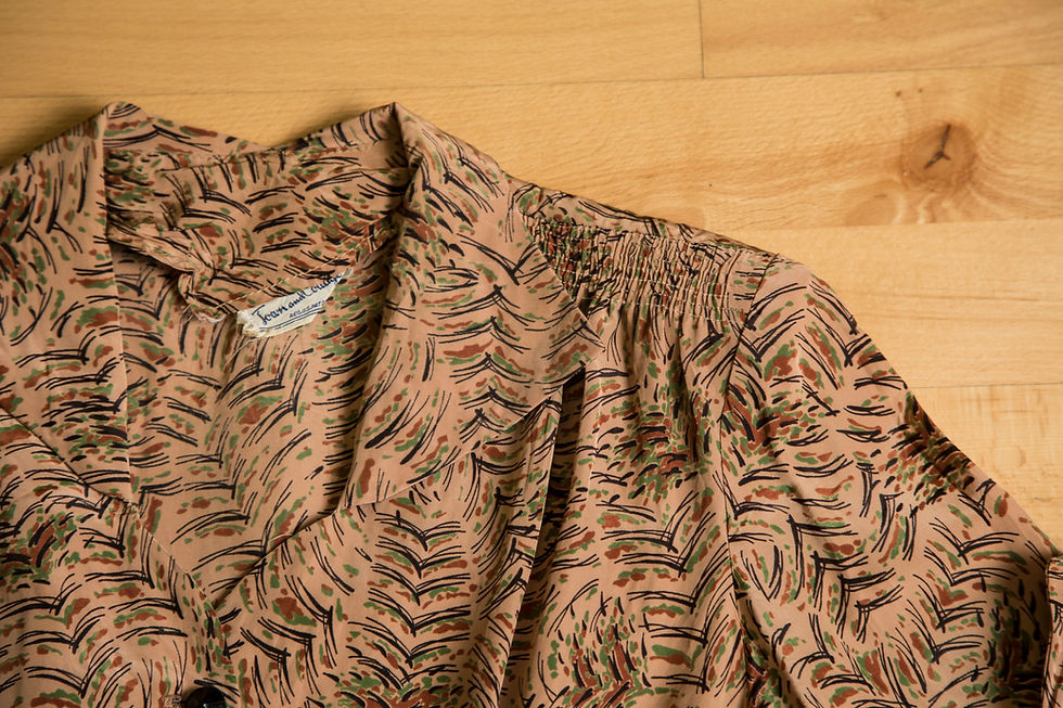Thumbnail: 1940s Tan Fun Print Dress by Town and Cottage - Large