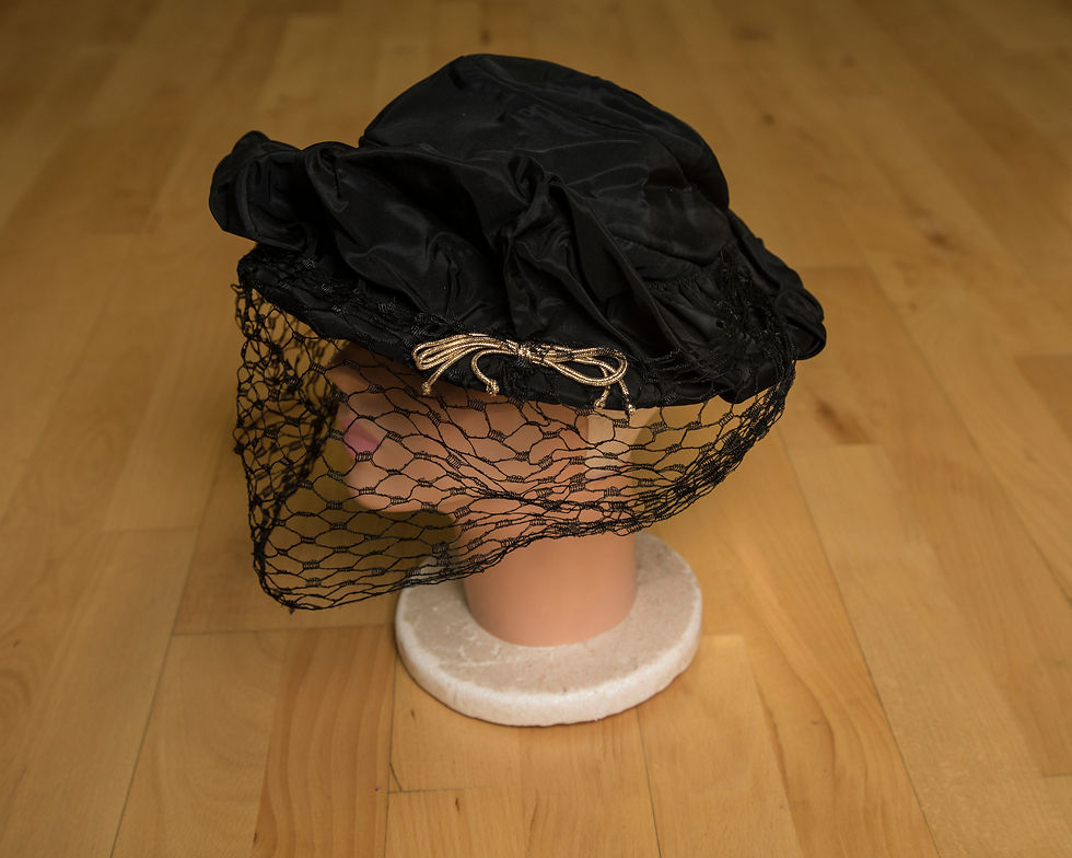 Thumbnail: 1940s Black Bonnet Hat by New York Creations - 19.5"