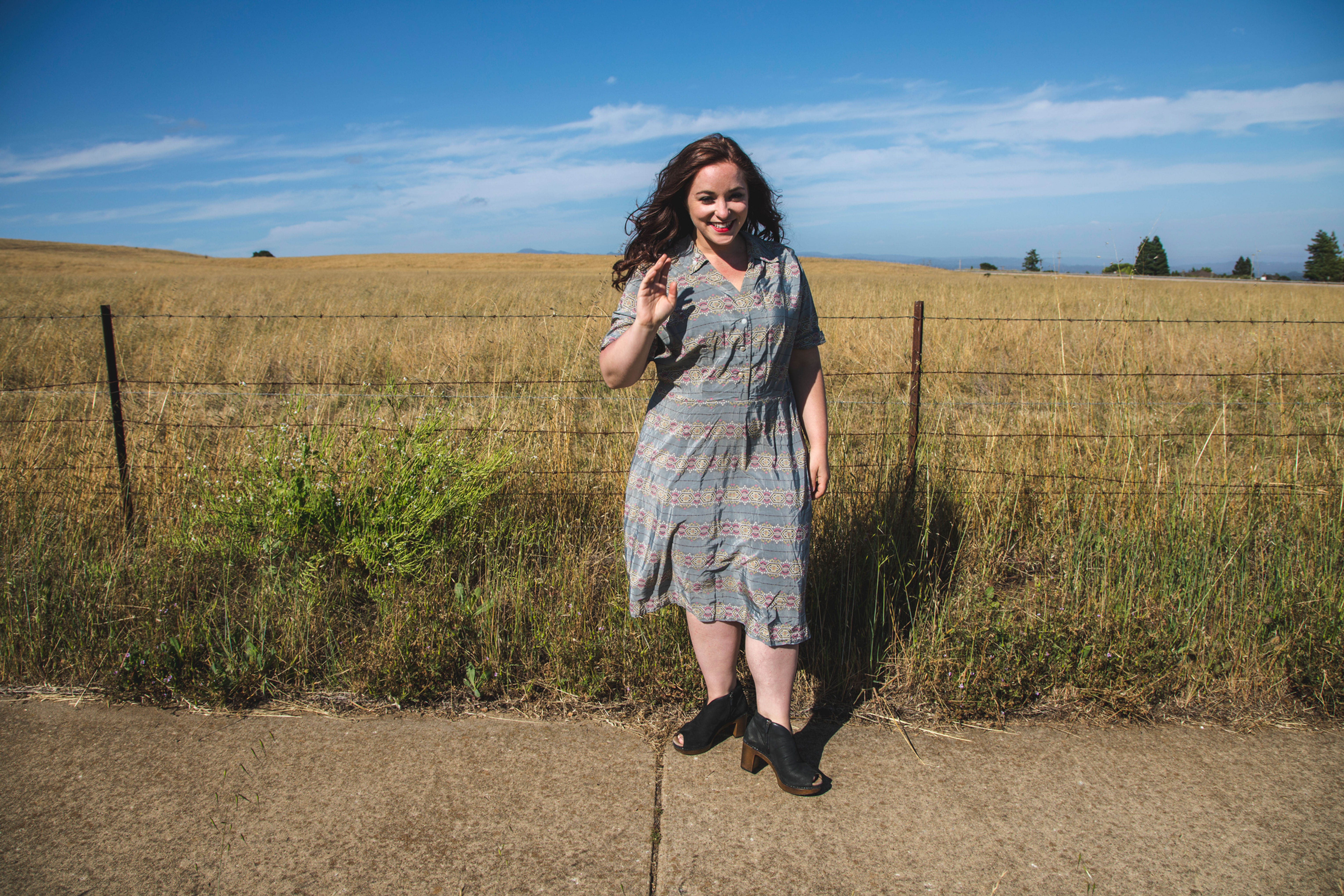 1950s Grey Pink Yellow Shirt Dress - XL