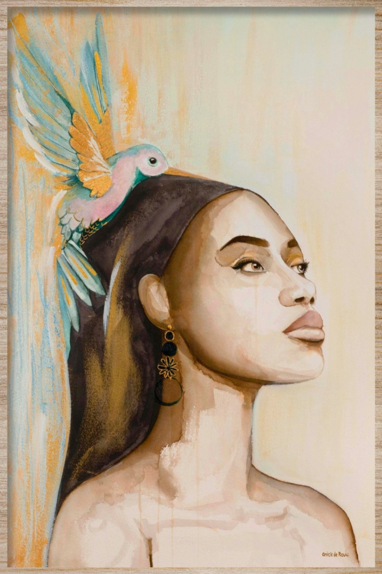 Wandkraft wandpaneel Woman and Hummingbird (akoestisch)