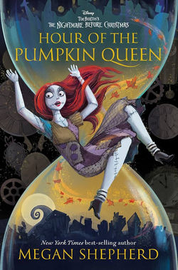 bookcover for the hour of the pumpkin queen by megan shephard. hourglass background with falling rag