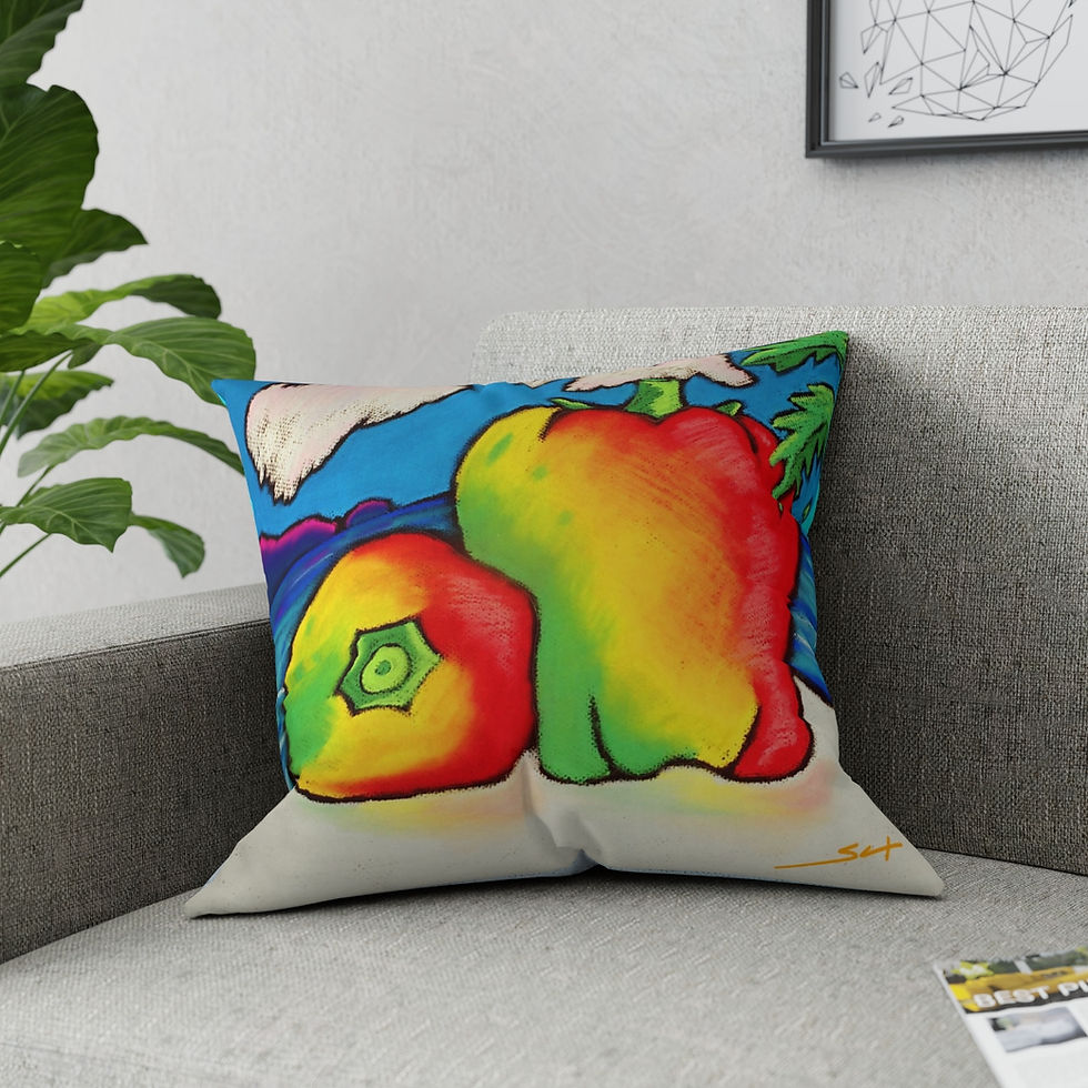 Thumbnail: Rasta Peppers & Tomato / Grapefruit Broadcloth Pillow