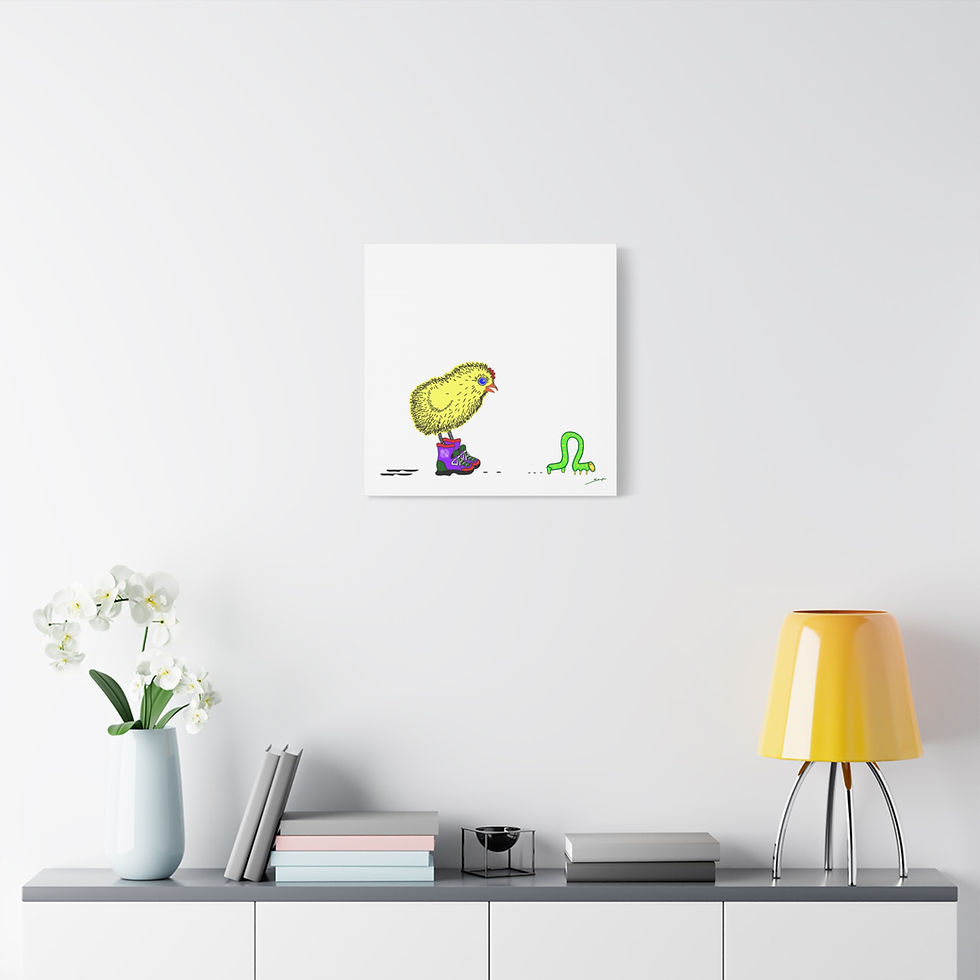 Thumbnail: Sneaky Chicken & Worm Canvas Print