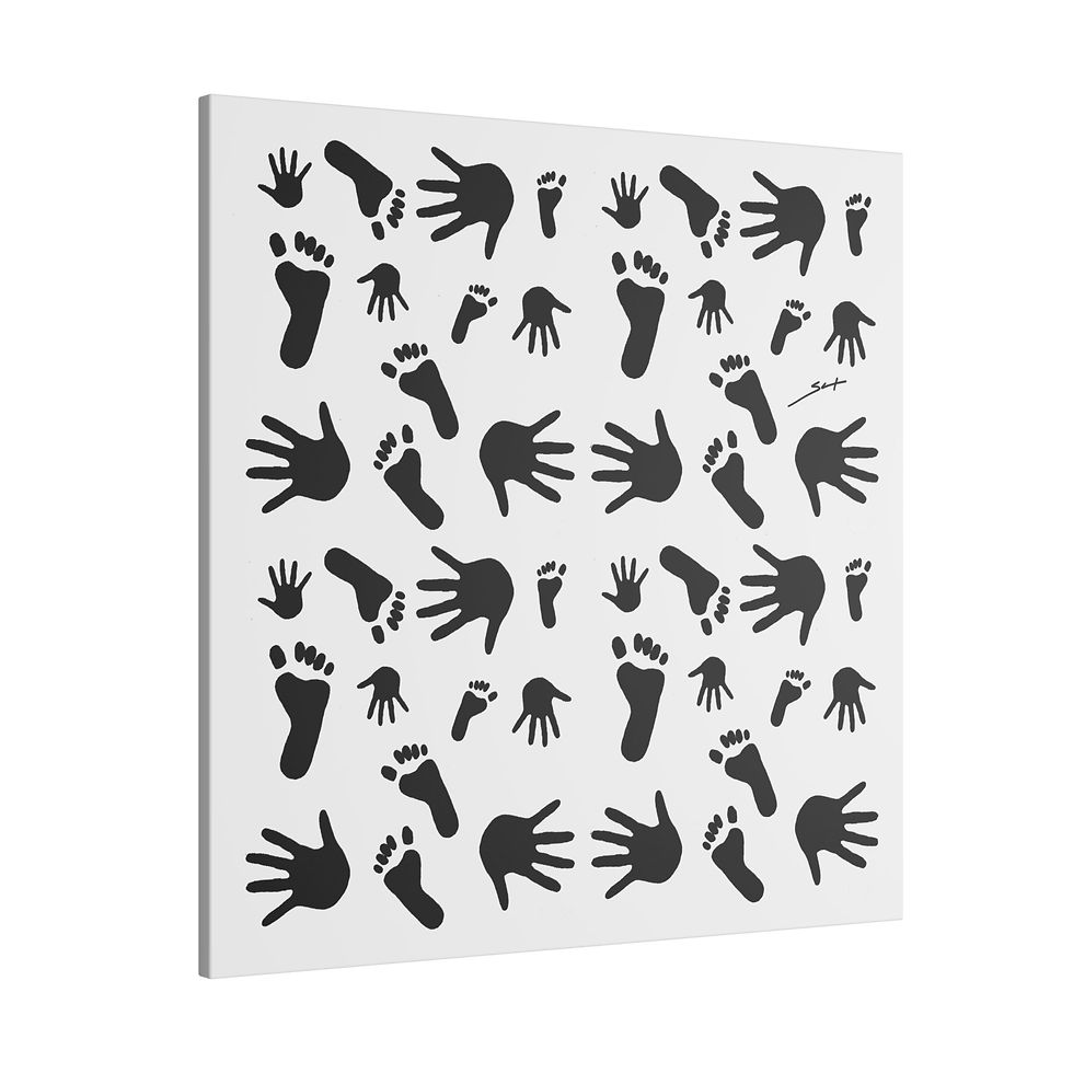 Thumbnail: Hands & Feet Black on White Canvas Print