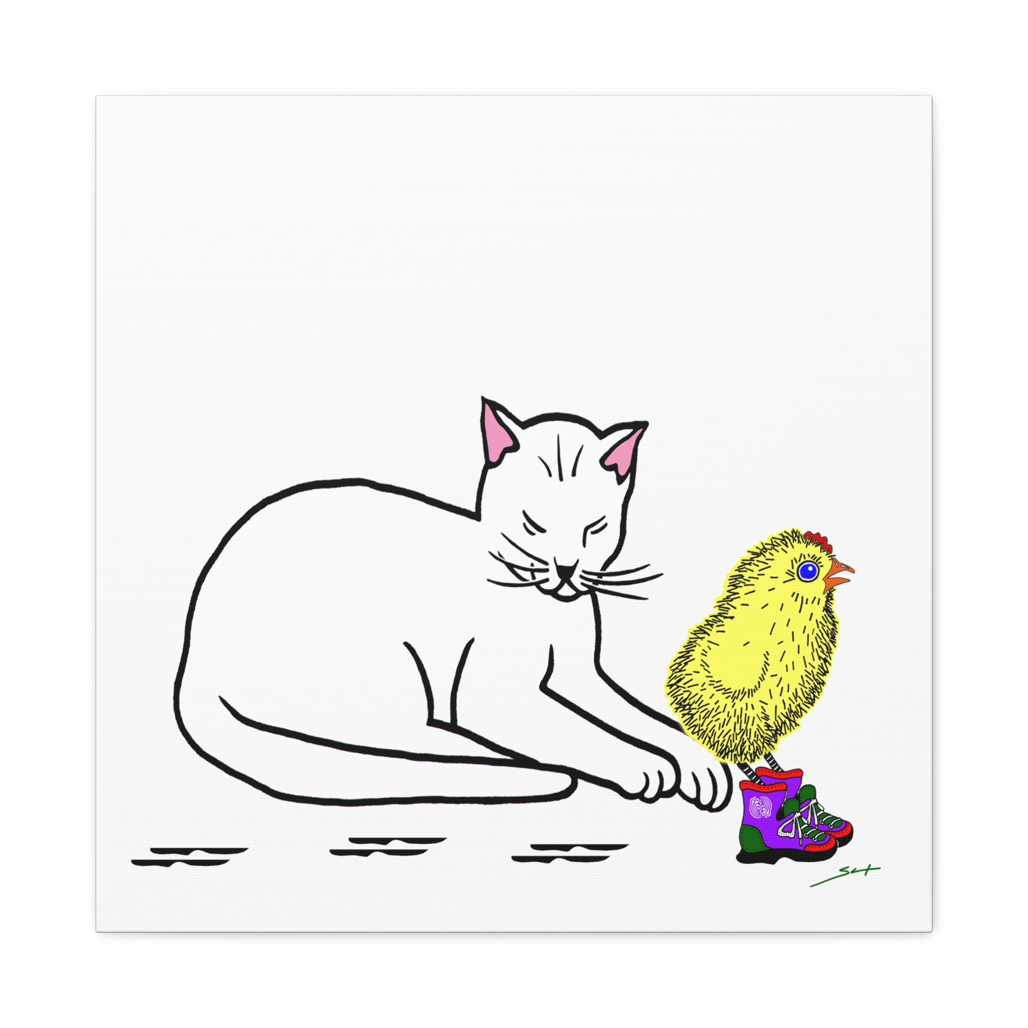 Sneaky Chicken & Cat Canvas Print