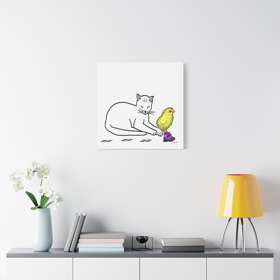 Thumbnail: Sneaky Chicken & Cat Canvas Print
