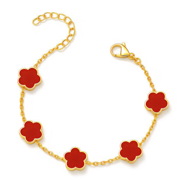 Thumbnail: Flower Bracelet, 18K Gold Plated Steel