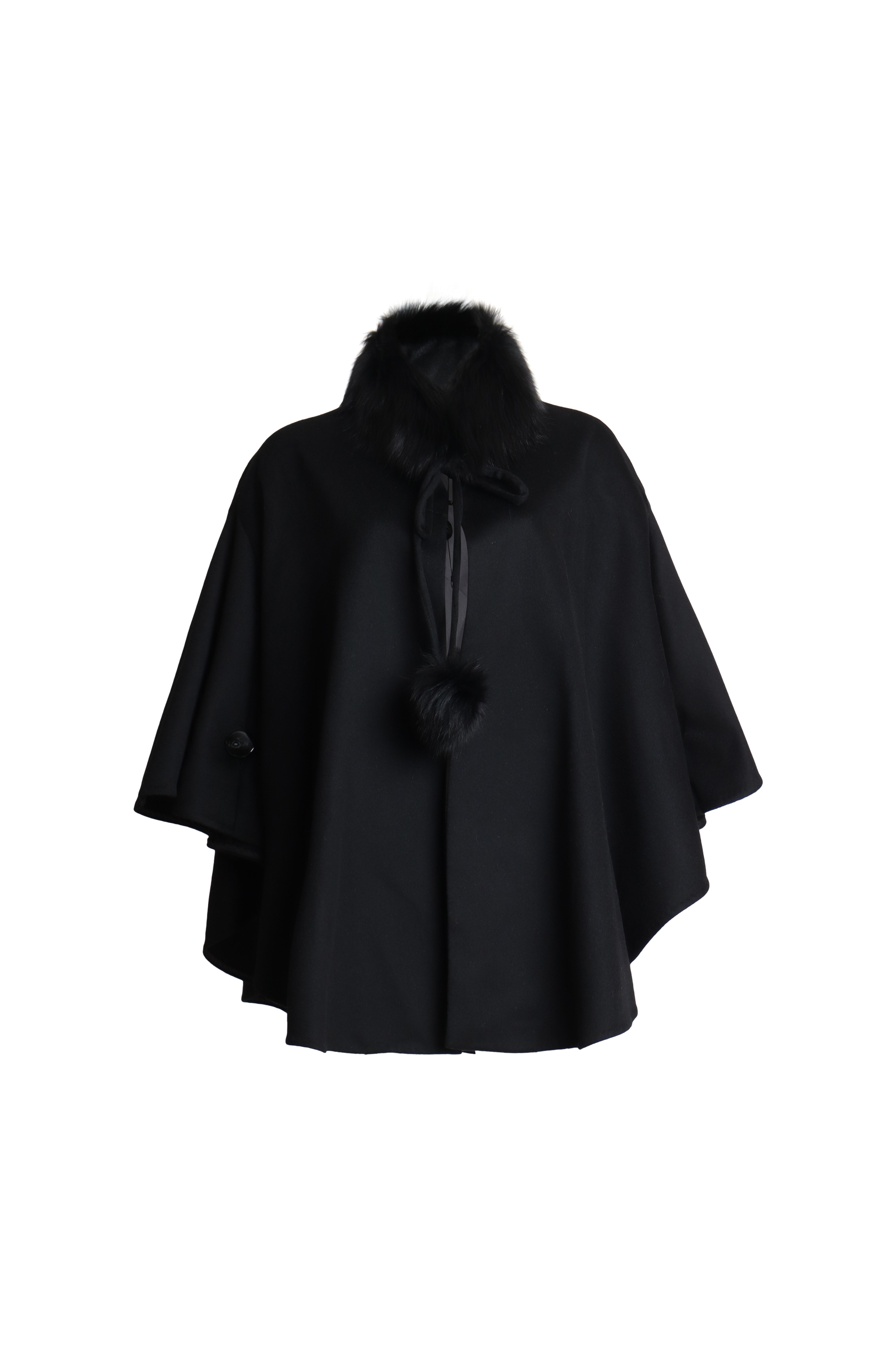 BNL Pom-pom Cashmere Cape Black