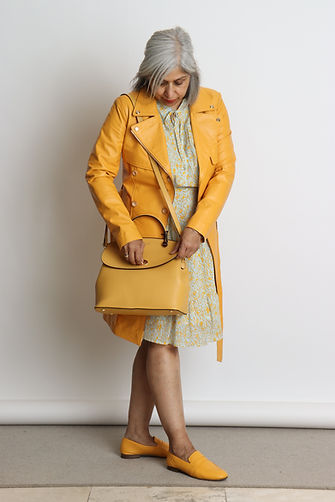 Honey yellow jacqui leather trench handbag dress animal outfit