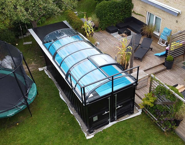 Piscine Conteneur 6,11 x 2,5m Prête à l'Emploi avec Toit, Pack Premium