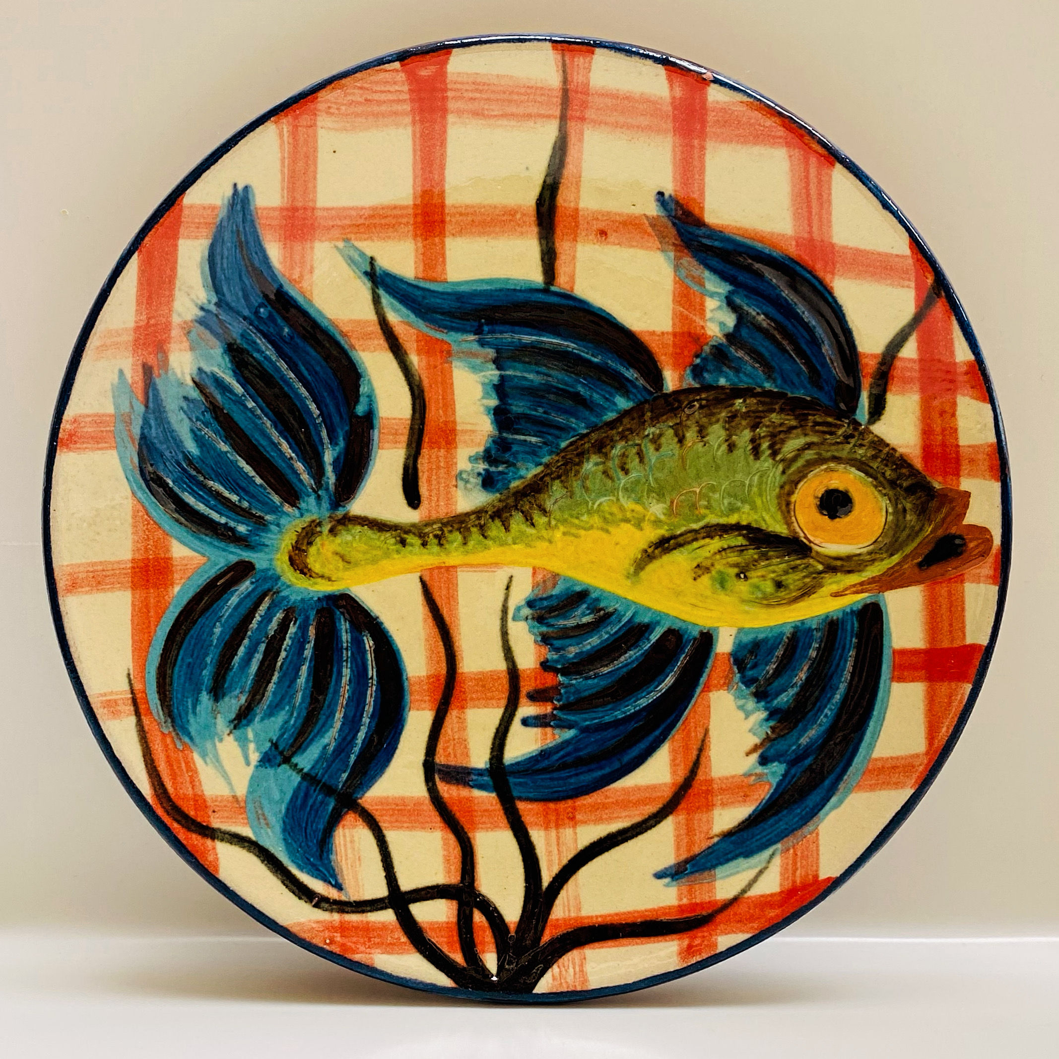 Vintage Checked Fish Plate