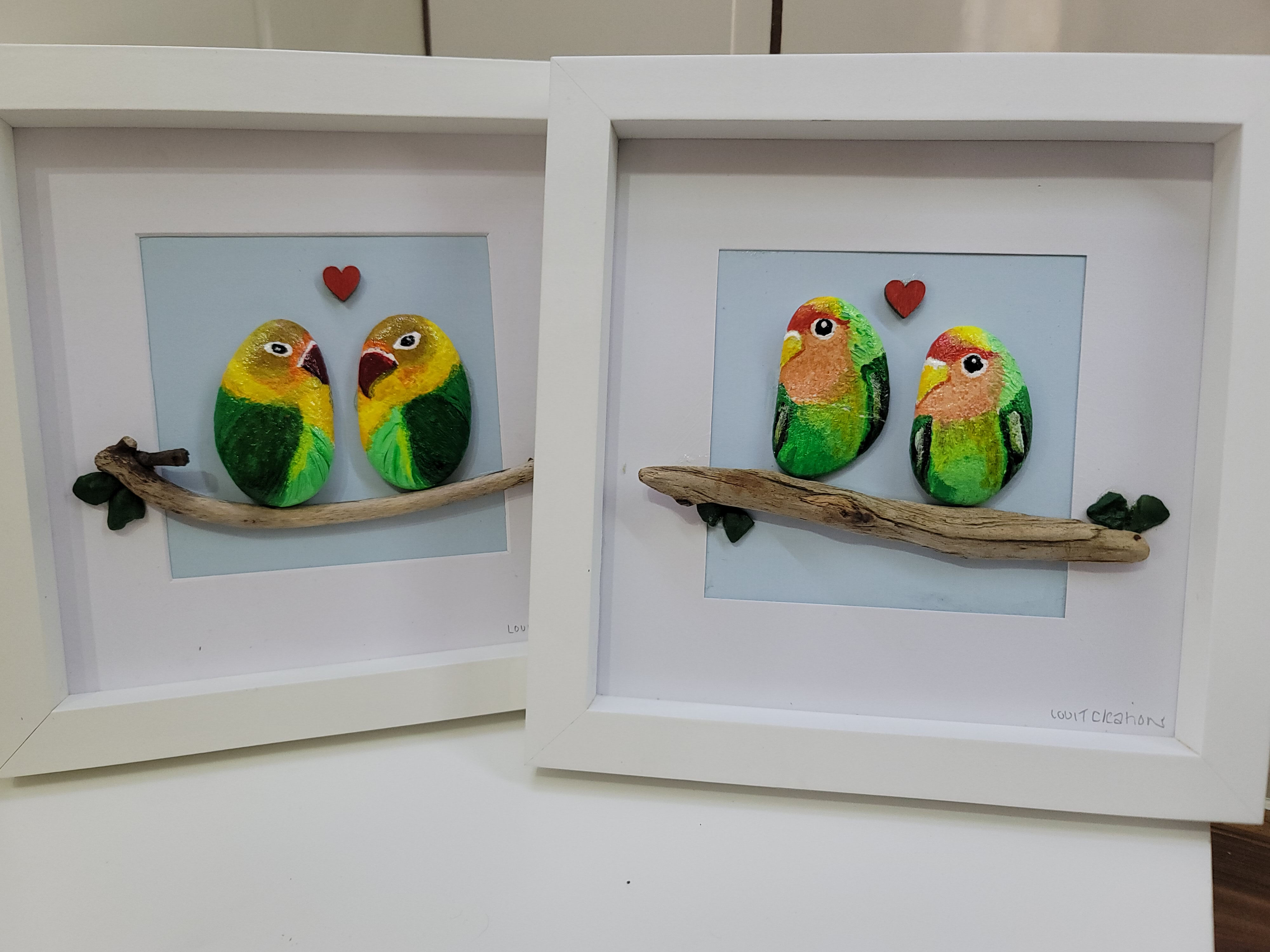 LOVE BIRDS Pebble Art Frame