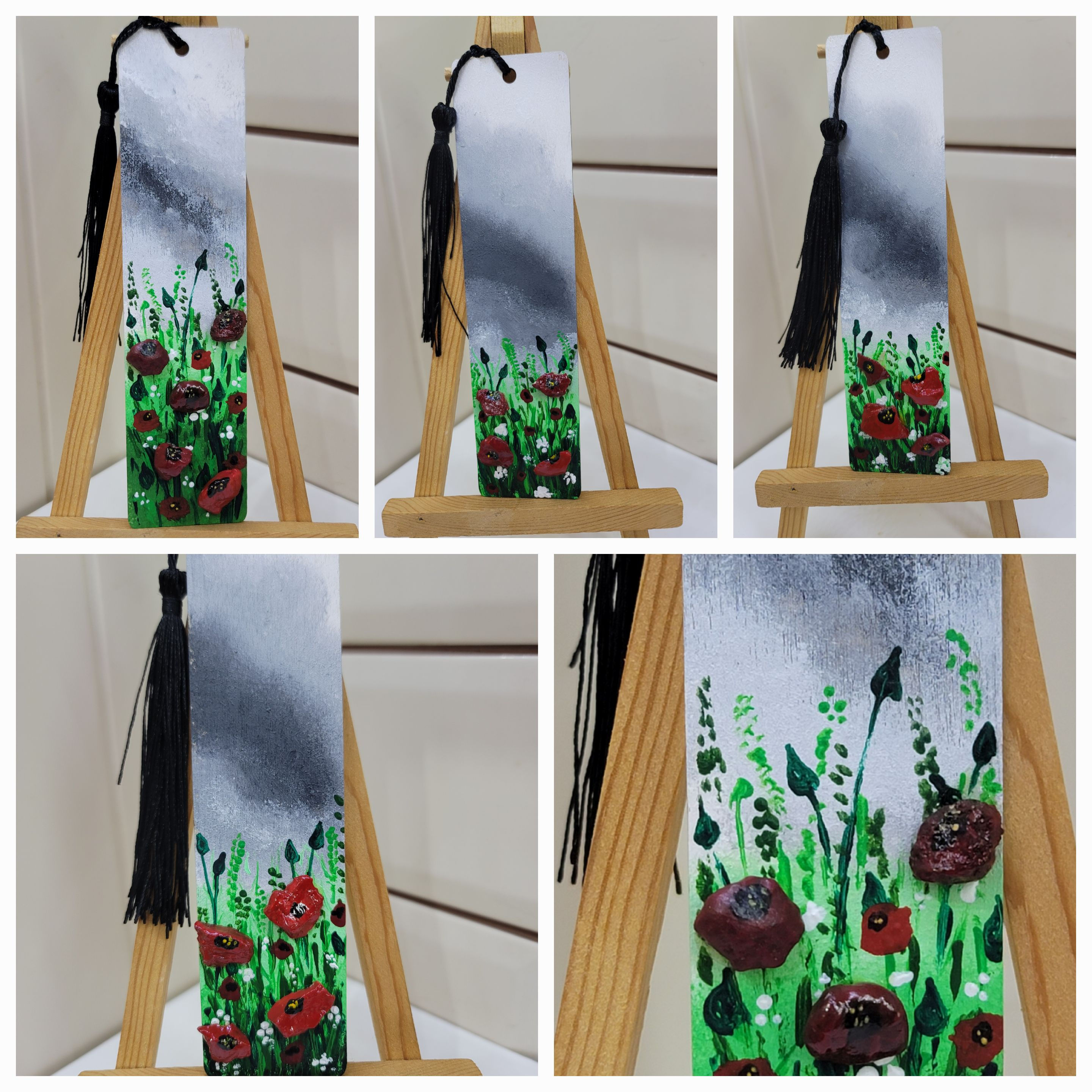 Hand Painted Pebble Poppy Bookmarks