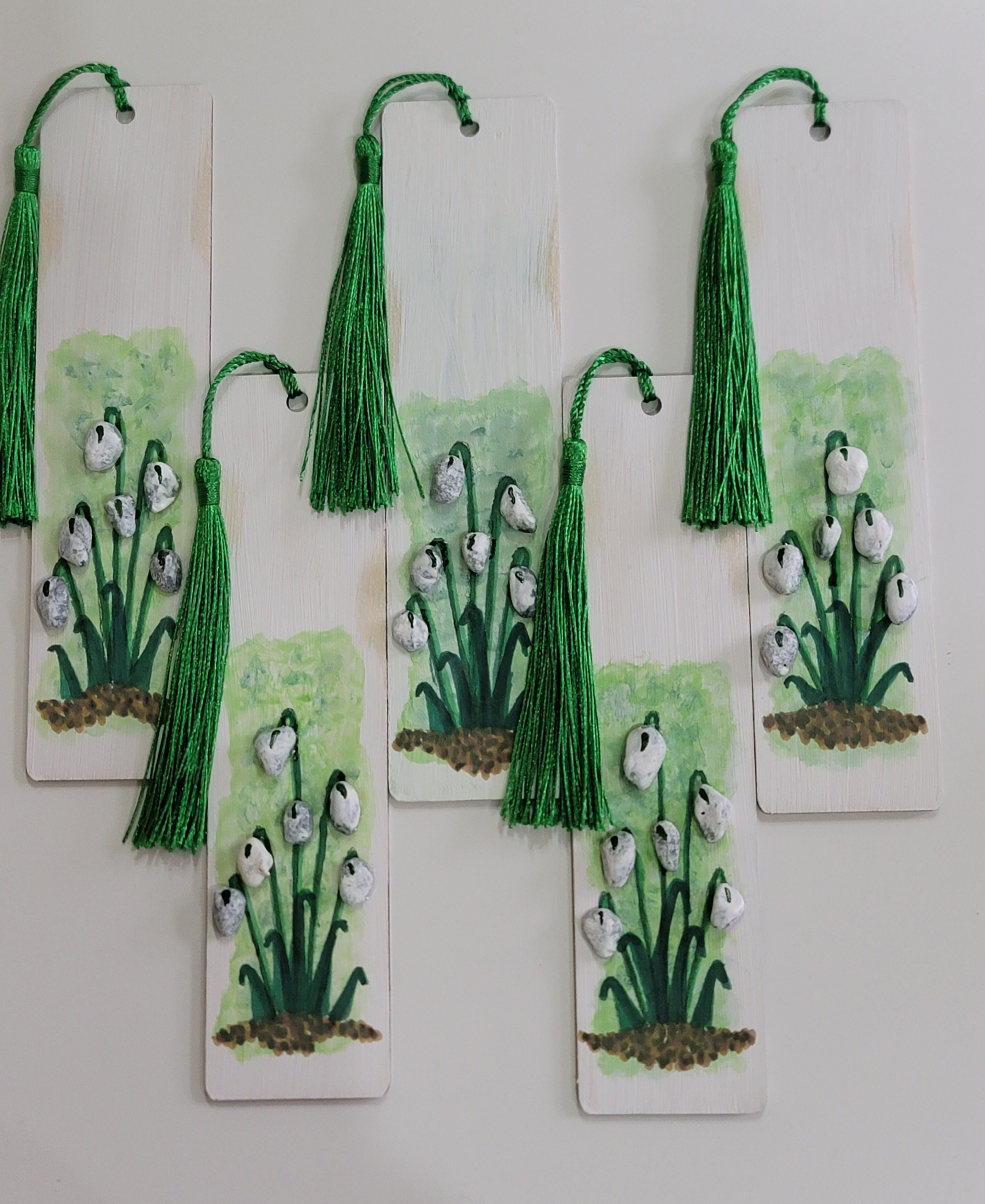 Hand Painted Pebble Snowdrop Bookmarks