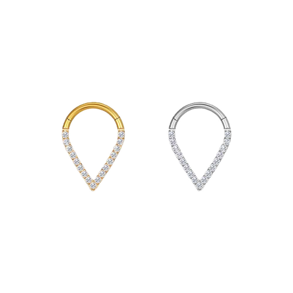 Piercing Argola V Aço Cirúrgico Zircônia Cravejada