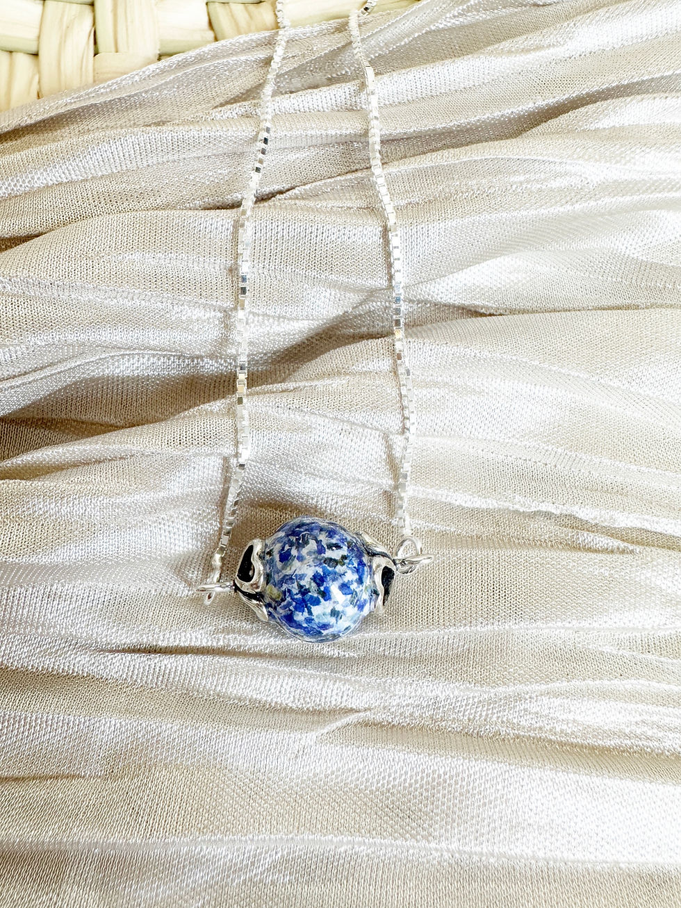 Thumbnail: Flower Memorial Heart Caged Bead Necklace