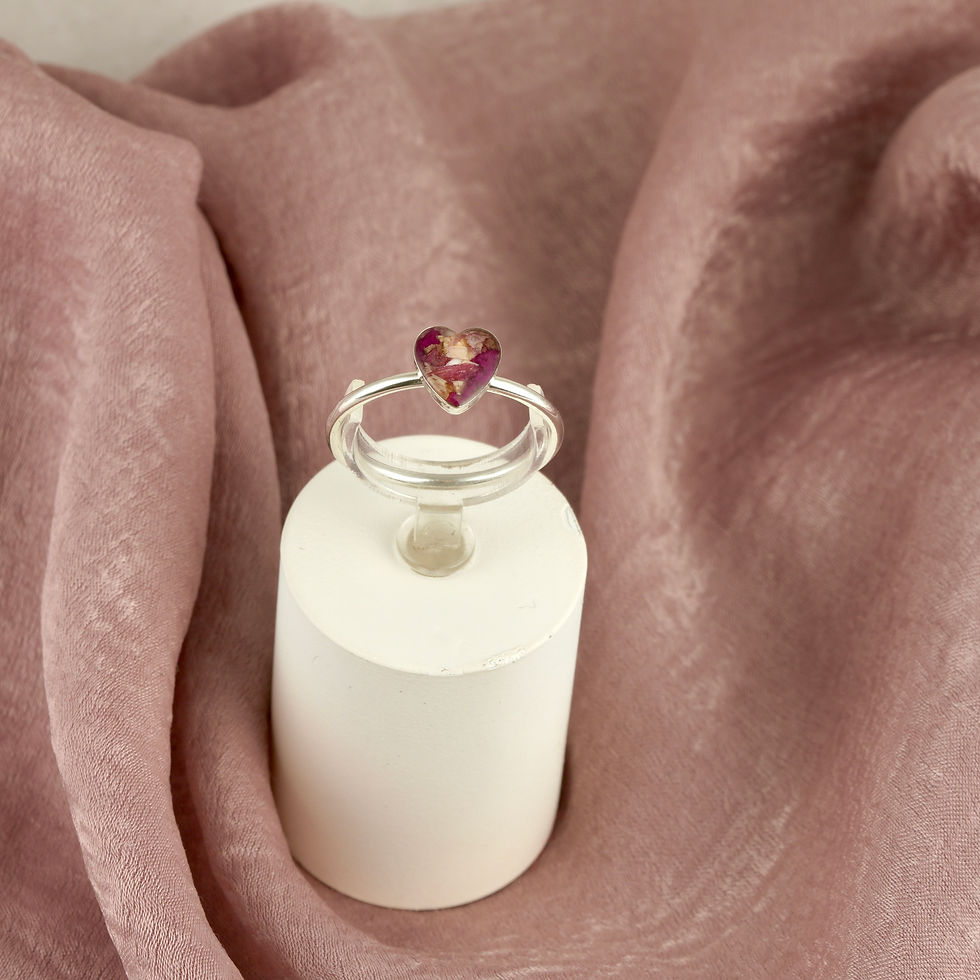 Thumbnail: Flower Memorial Dainty Heart Ring (Plain Band)