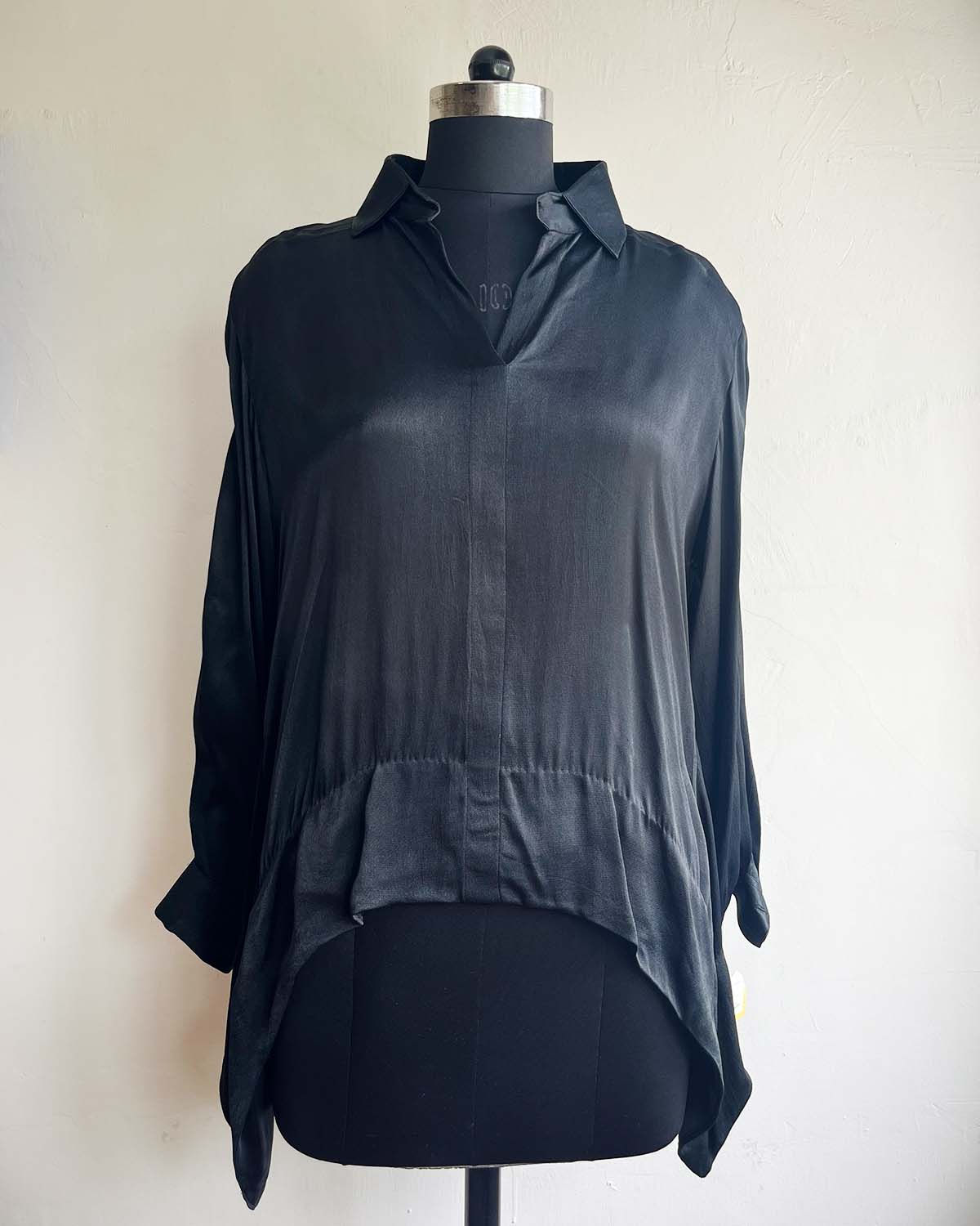 Charcoal High-Low Satin Shirt