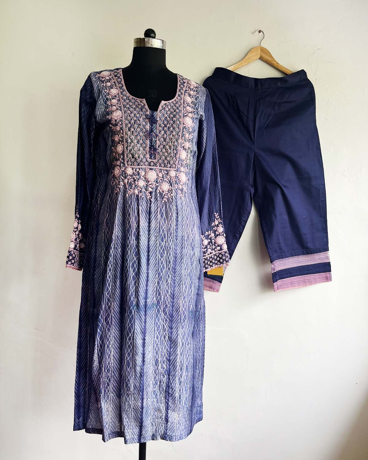 Indigo Blossom Embroidered Set