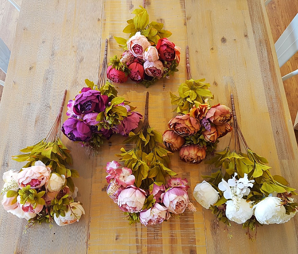 Thumbnail: Autumn Leaf Peony Bunch Peach & Pink Red F152