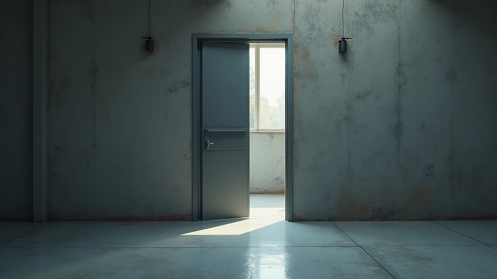 High angle view of thermally broken steel door frame showing thermal barrier
