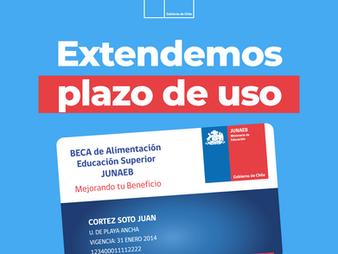 EXCEPCIONALMENTE, JUNAEB EXTIENDE VIGENCIA DE SALDO DE BECA DE ALIMENTACIÓN PARA LA EDUCACIÓN SUPERI