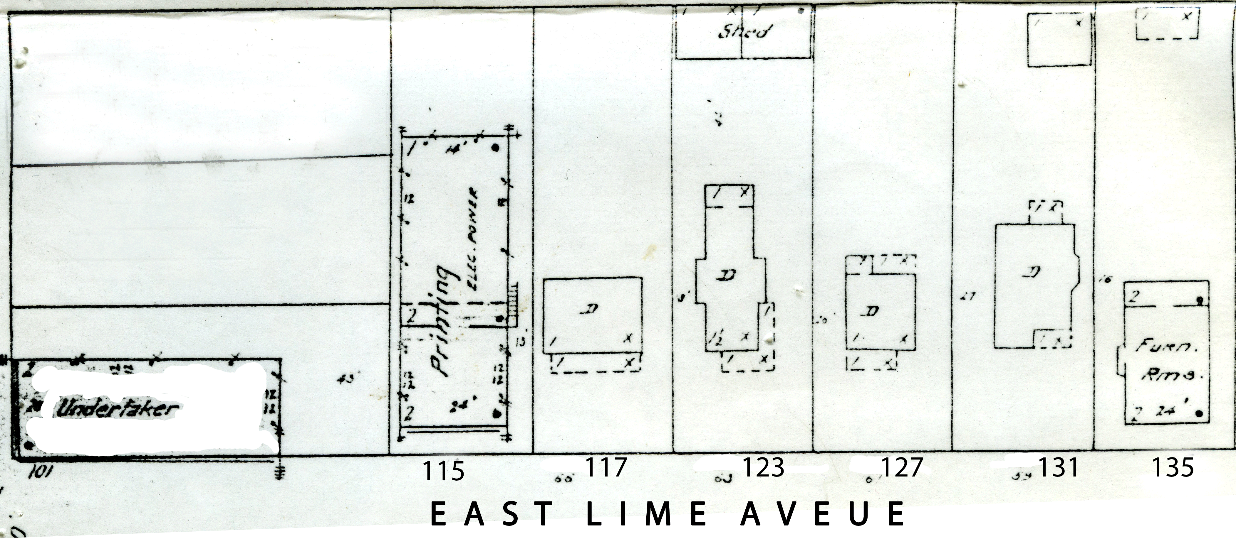 1913 Sanborn Map of the 100 Block of East Lime