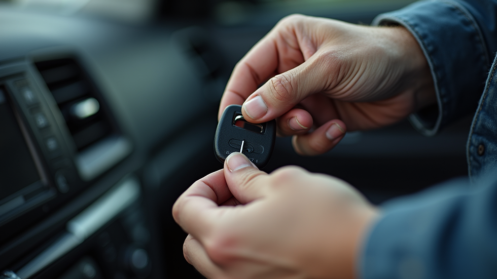 Close-up view of a locksmith cutting a car key