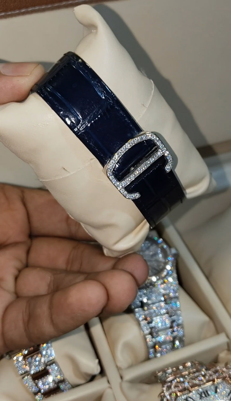 Thumbnail: New Cartier  VVS1 Diamond Bust Down Watch Alligator Strap