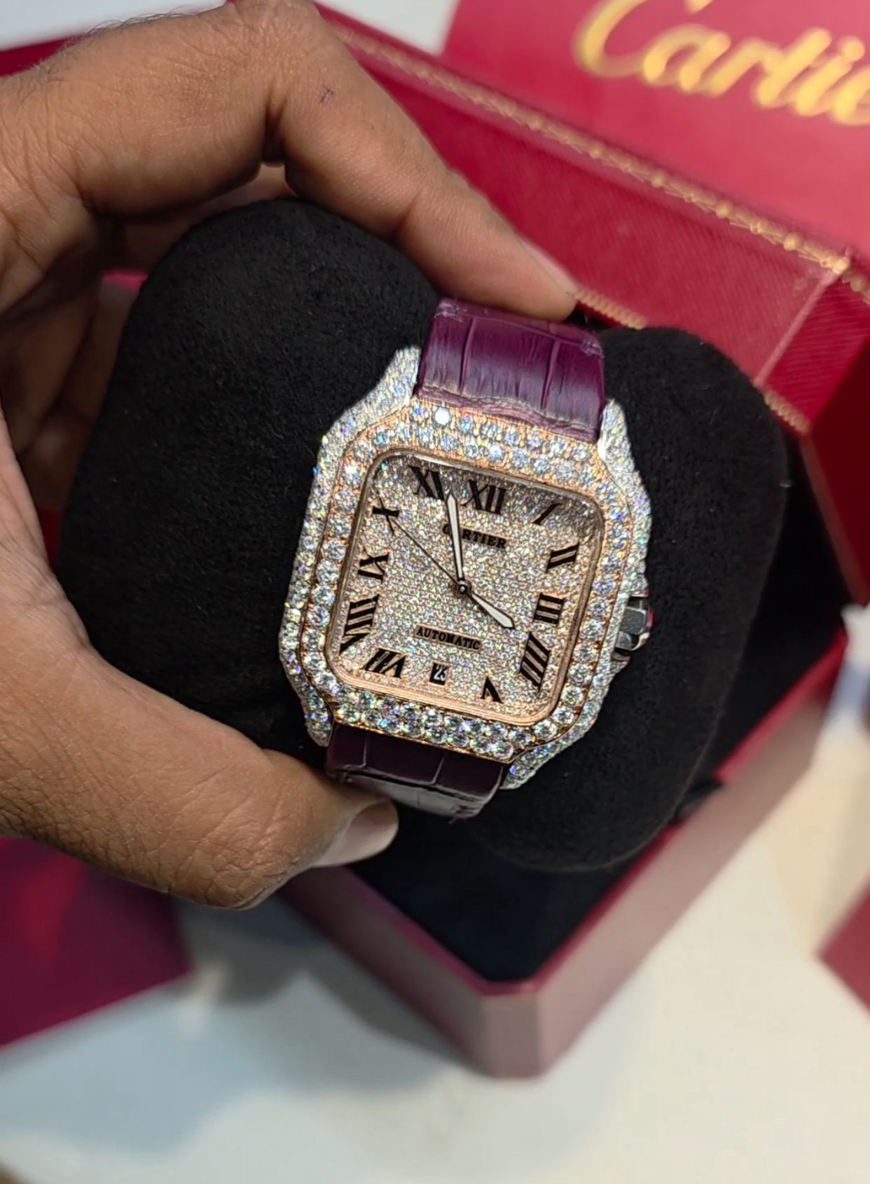 New Cartier  Moissanite VVS1 Diamond Bust Down Watch Alligator Strap