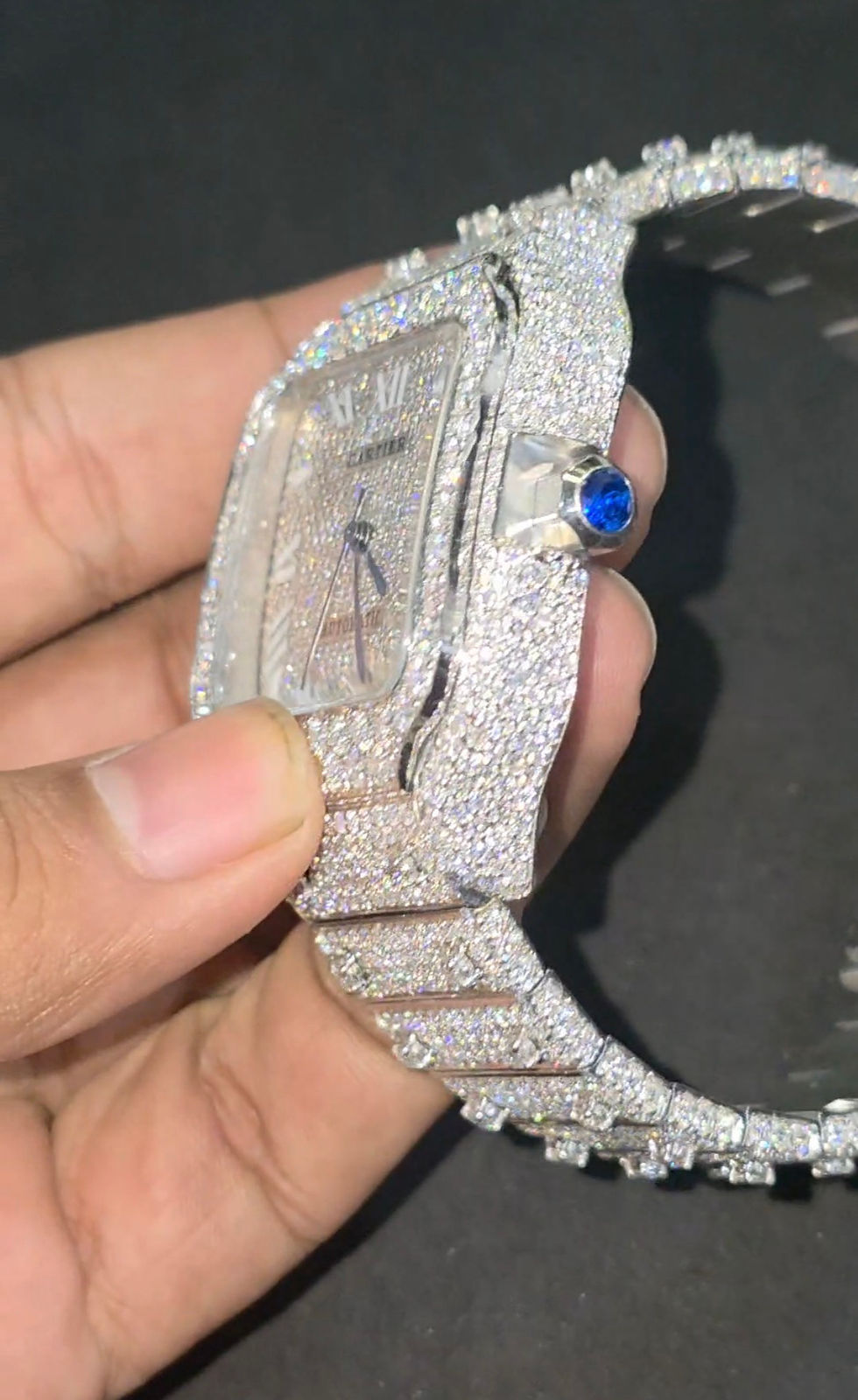 Thumbnail: Brand New Cartier Roman Dial Moissanite VVS1 Diamond Bust Down Watch