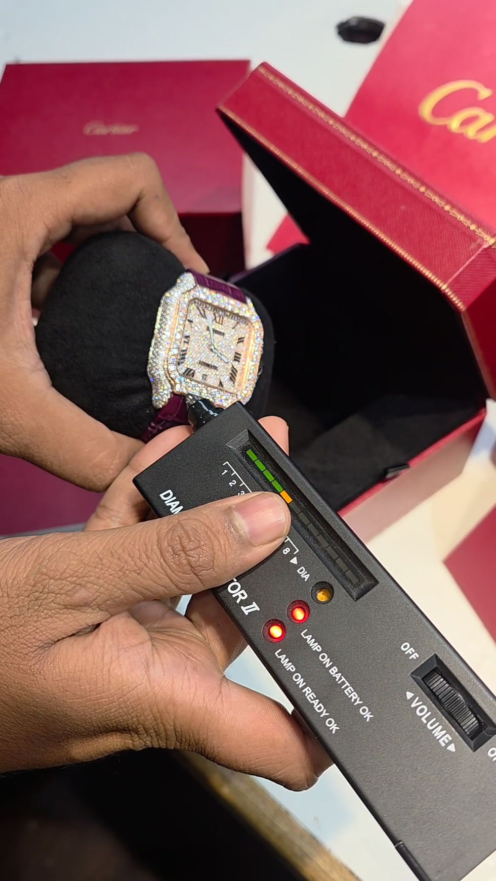 Thumbnail: New Cartier  Moissanite VVS1 Diamond Bust Down Watch Alligator Strap