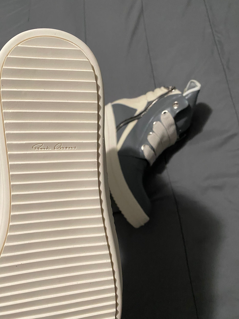 Thumbnail: New GRAY Rick Owens Jumbo Lace Geo  Basket  High Top Sneaker Milk