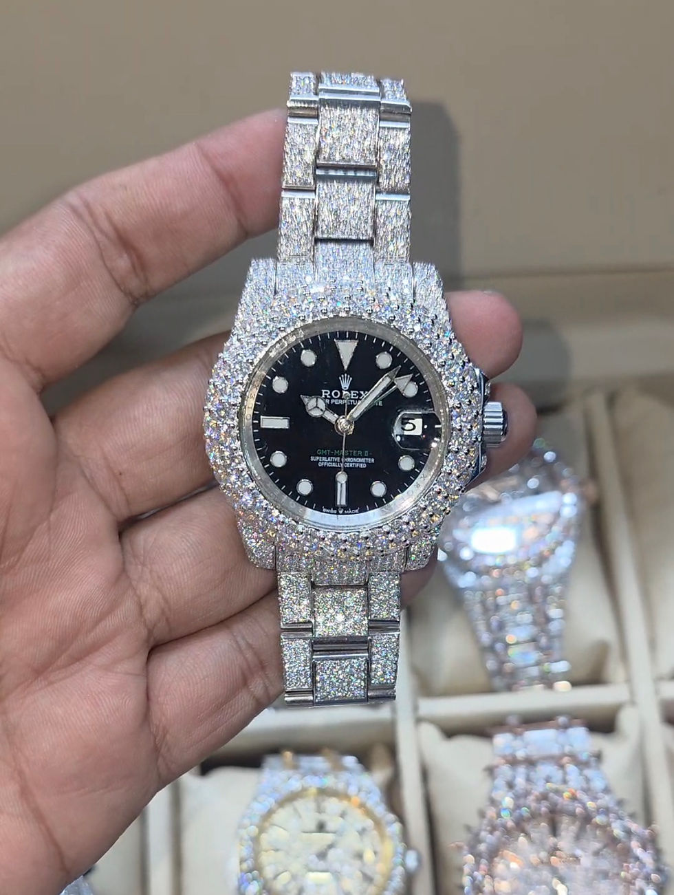 Thumbnail: New VVS1 Diamond Rolex GMT Master II Watch