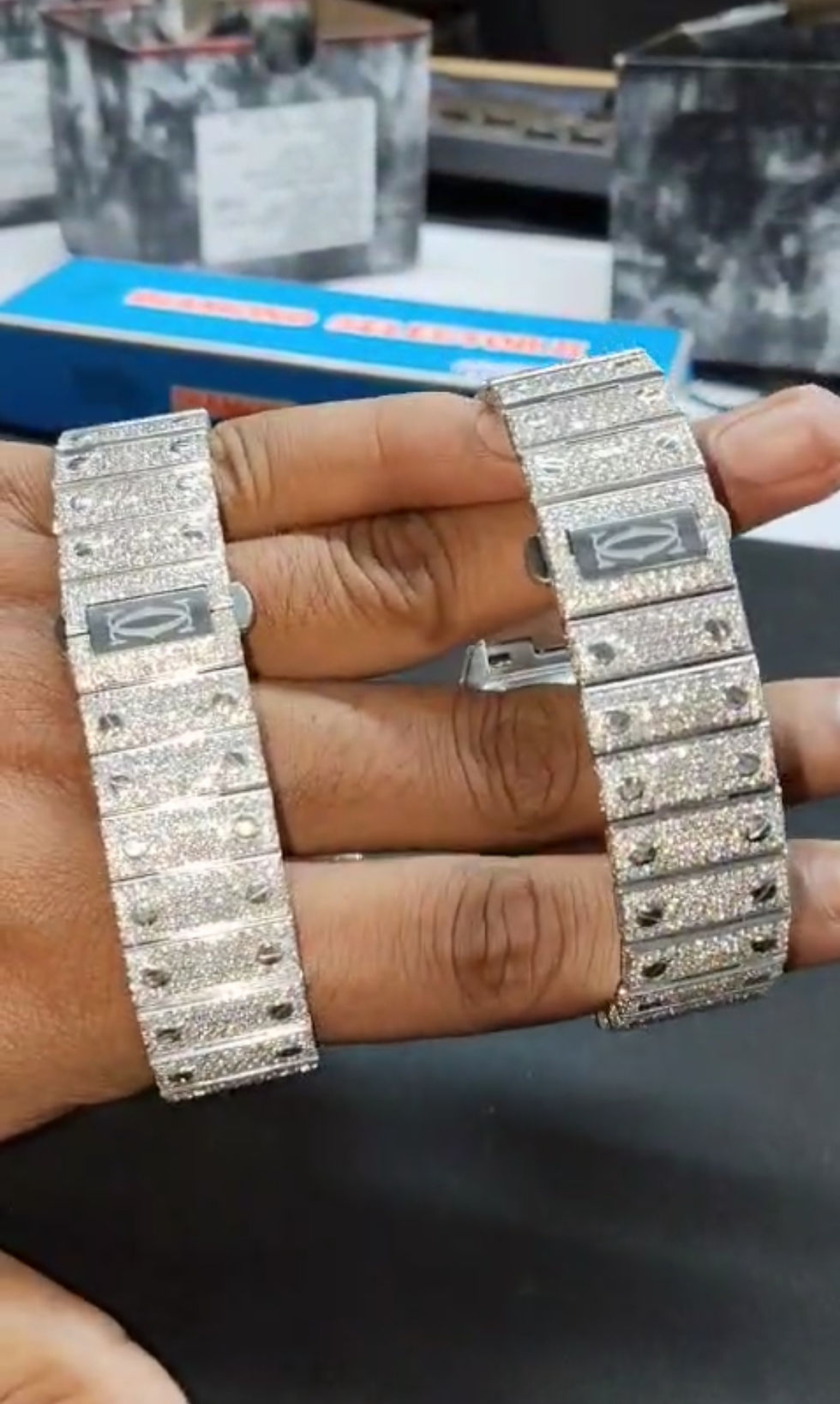 Thumbnail: Brand New Cartier Colored Dial  Moissanite VVS1 Diamond Bust Down Watch