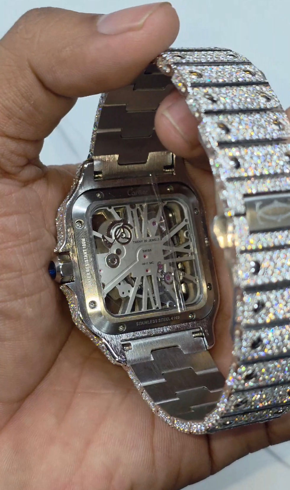 Thumbnail: Cartier Skeleton VVS1 Diamond Moissanite Bust Down Watch