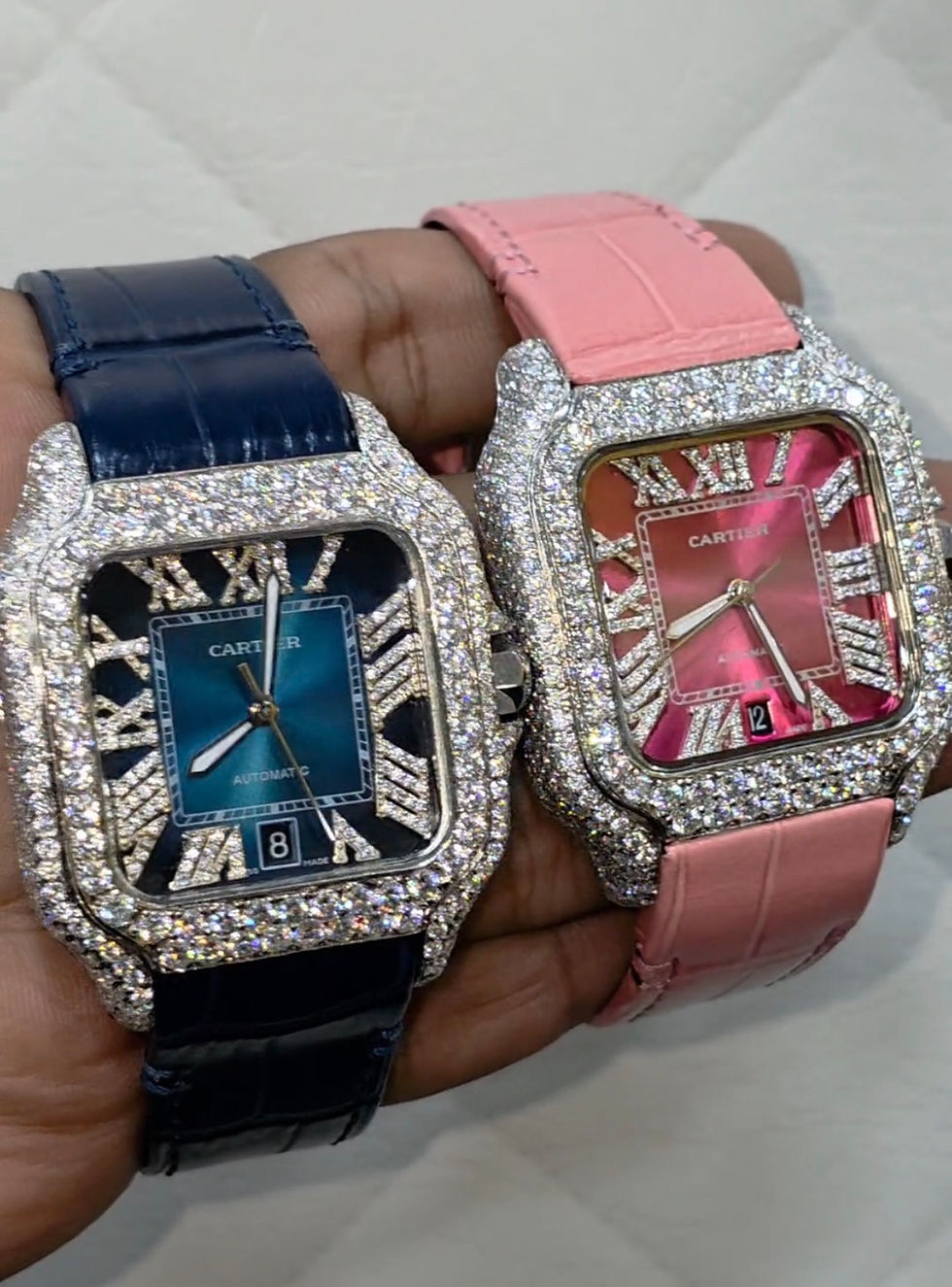 Thumbnail: Brand New Cartier  VVS1 Diamond Bust Down Watch Alligator Strap