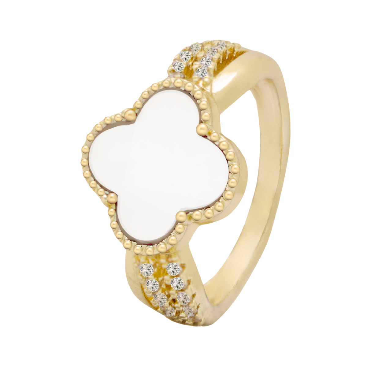 Anillo trébol de la suerte blanco | Oro 14K Laminado | J-3409-7