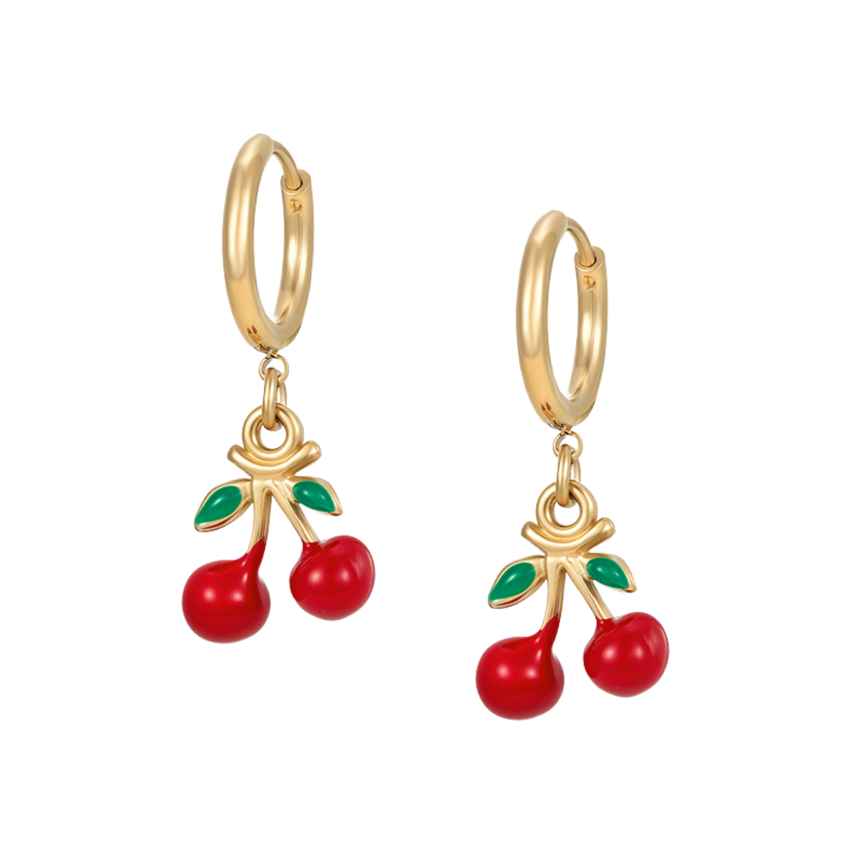 Aretes cortos cerezas | Acero Inoxidable + Oro 14K | T001129279