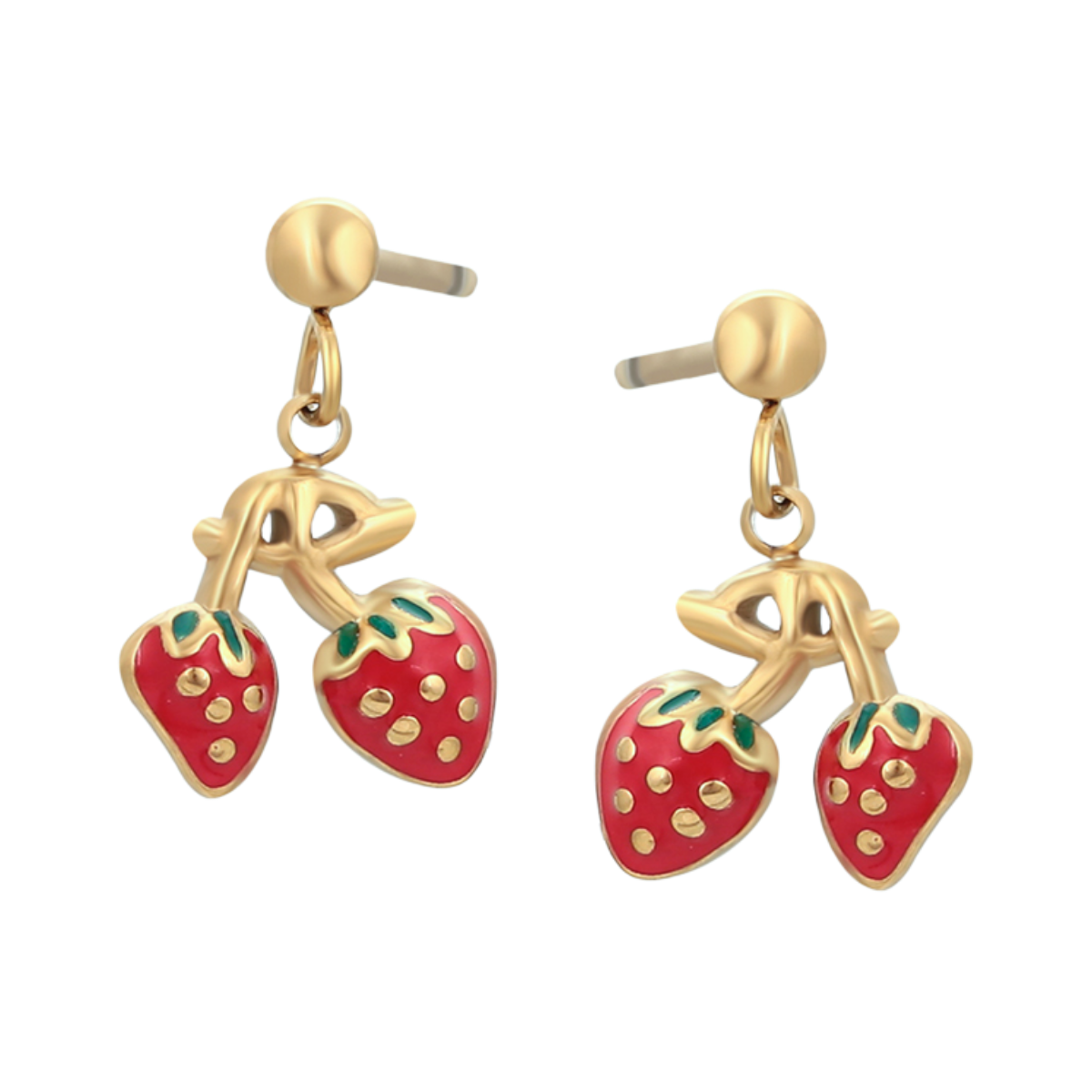 Aretes fresas | Acero Inoxidable + Oro 14K | T001146751