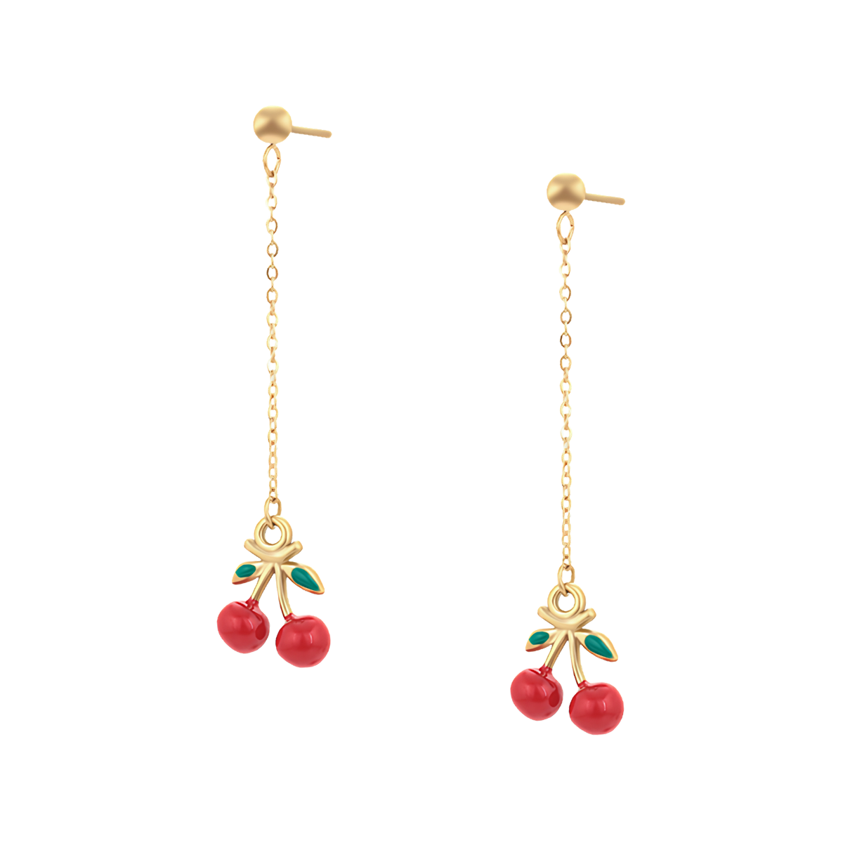 Aretes largos cerezas | PREMIUM | Acero Inoxidable + Oro 14K | T001135775